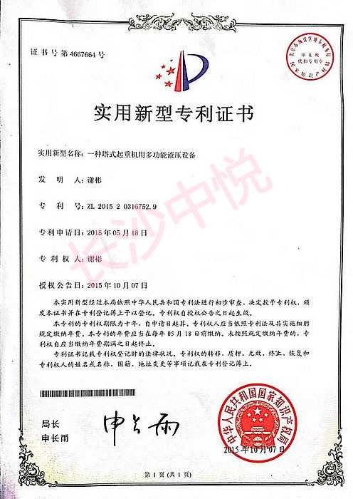 專利：一種塔式起重機用多功能液壓設(shè)備(圖1)